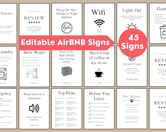 45 + Airbnb Sign Bundle, Airbnb Signage, Vacation Rental Signs, Guest Check Out List, House Rules, Wifi Sign Template, Airbnb Checkout List