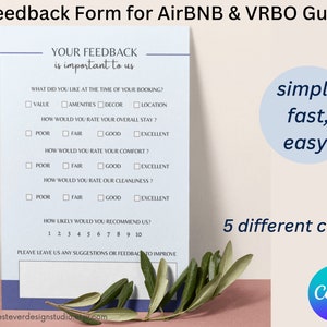 Airbnb Guest Feedback Form | VRBO Suggestion Card | Airbnb Feedback Form Canva Template| Editable Guest Comment Card