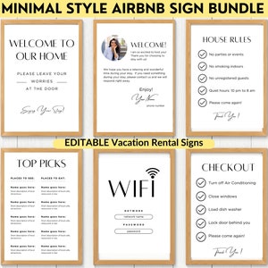 Pakiet estetycznych znaków Airbnb | Nowoczesna czcionka znaków Airbnb | Znak Wi-Fi | Plakaty z ofertami wynajmu wakacyjnego | Edytowalny znak powitalny Airbnb | Zasady domu