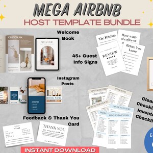 MEGA Airbnb Host Bundle Template| Airbnb Welcome Book| Editable Airbnb Signage| Cleaning Checklist Inventory Checklist| VRBO Host Templates