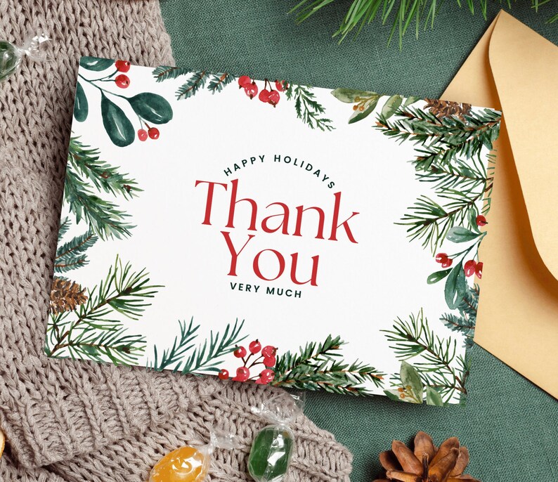 Holiday Thank You Card Template Instant Download Printable Etsy