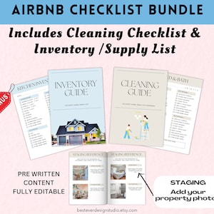 Airbnb Cleaning Checklist Template|Airbnb Cleaning and Inventory List | Turnover Checklist Bundle | Editable Airbnb Canva Template