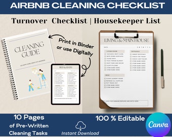 Airbnb Cleaning Checklist Template| Vacation Rental Printable Cleaning List| Airbnb Turnover List| Housekeeping Template Download