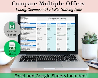 Multiple Offer Spreadsheet for Excel & Google Sheets | Multiple Offer Summary Sheet Template | Side by Side Comparison Offer Worksheet