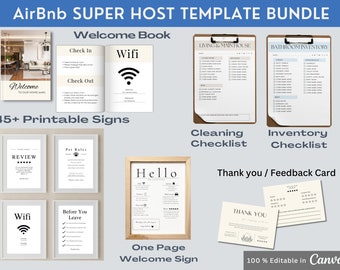 Best Airbnb Host Bundle Template| Airbnb Welcome Book| Editable Airbnb Signage| Cleaning Checklists Inventory Tracker| VRBO Host Templates