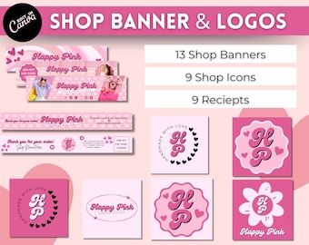 PINK Etsy Banner Template BUNDLE| Hot Pink Etsy Shop Banners| Editable Logo & Banner Canva Templates for Business Owners