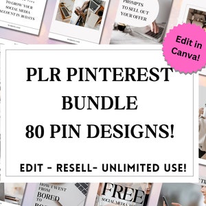 PLR Pinterest Pins Bundle for Bloggers, Brands and Content Creators | 80 Eye Catching PLR Pinterest Canva Template Bundle w Resell Rights