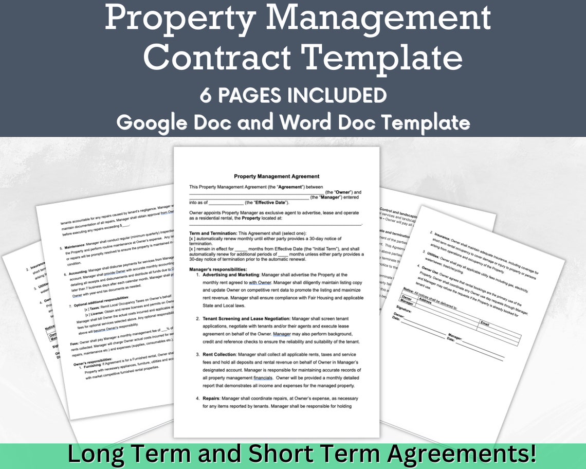 Property Management Agreement Contract | Editable Rental Agreement ...