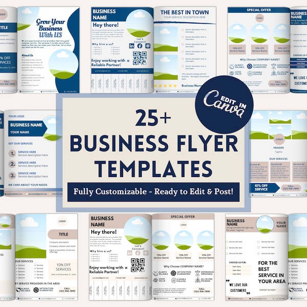 Customizable Business Flyer Designs Template - Showcase Your Services & Contact Info | Eye Catching Marketing Brochure Canva Template