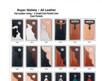 Amish Made Leather Roper Wallets 4 Credit, Checks, And Cash Slots