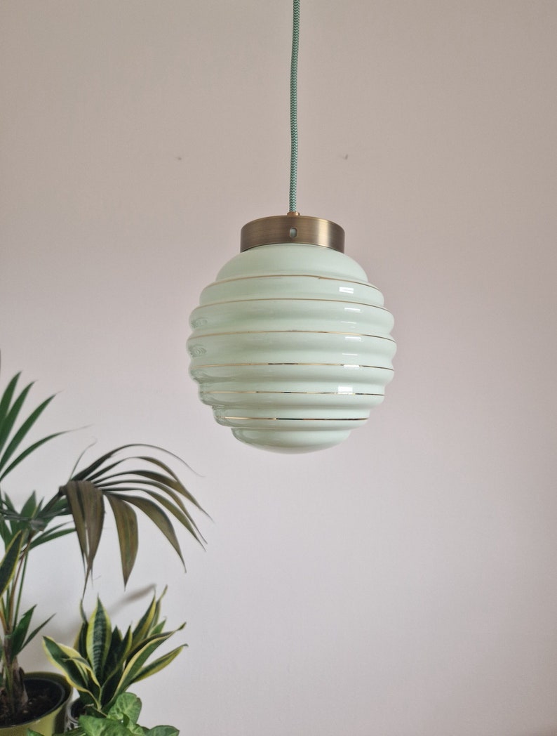 Midcentury Glass Pendant Lamp / Green Glass / 1950s / Etsy