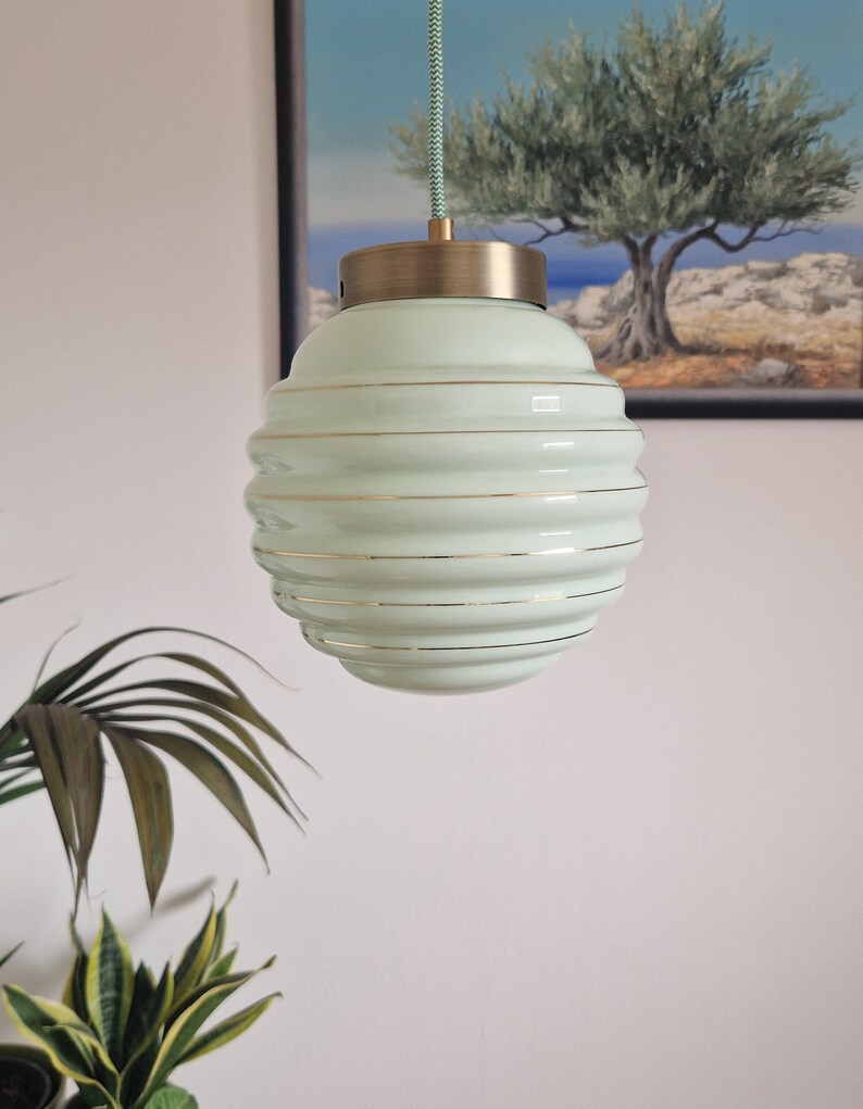 Midcentury Glass Pendant Lamp / Green Glass / 1950s / Etsy