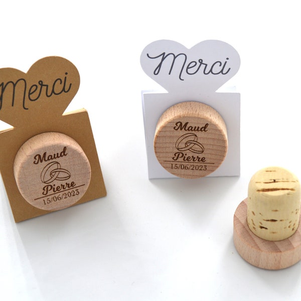 Corcho de vino o champán personalizado | Madera y corcho | Láser | Regalo para invitados a bodas, Save the date, fiestas...