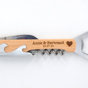 Ouvre-bouteille tire-bouchon personnalisé en bois cadeau mariage, témoin décapsuleur personnalisé cadeau amateur vin Sans boîte