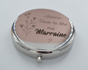 Miroir de poche en acier inoxydable personnalisable | Cadeau mariage | Gravure Personnalisée