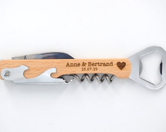 Apribottiglie cavatappi in legno personalizzato | regalo di nozze, testimone | apribottiglie personalizzato | regalo per gli amanti del vino