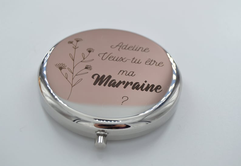 Miroir de poche en acier inoxydable personnalisable Cadeau mariage Gravure Personnalisée image 1