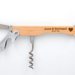 Personalized wooden corkscrew bottle opener wedding gift, witness personalized bottle opener wine lover gift image 9