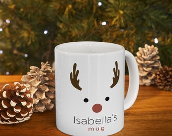 Christmas mug, personalized hot chocolate mug, Reindeer mug, Kids mug, personalized gift mug