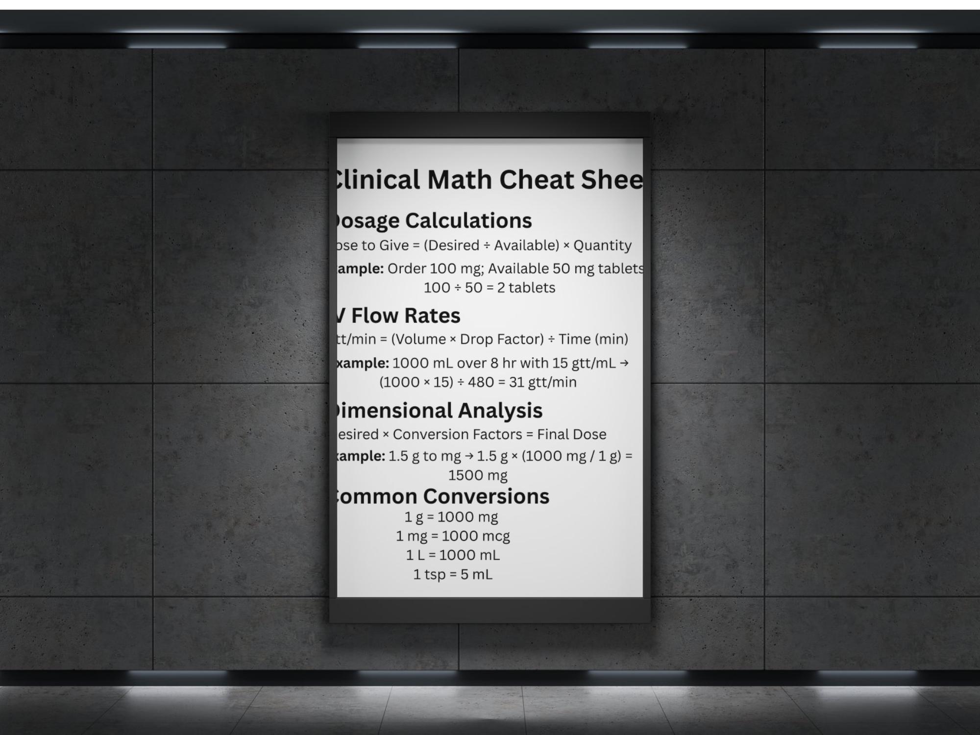 Nursing Math Cheat Sheet | Dosage Calculations, IV Flow Rates ...