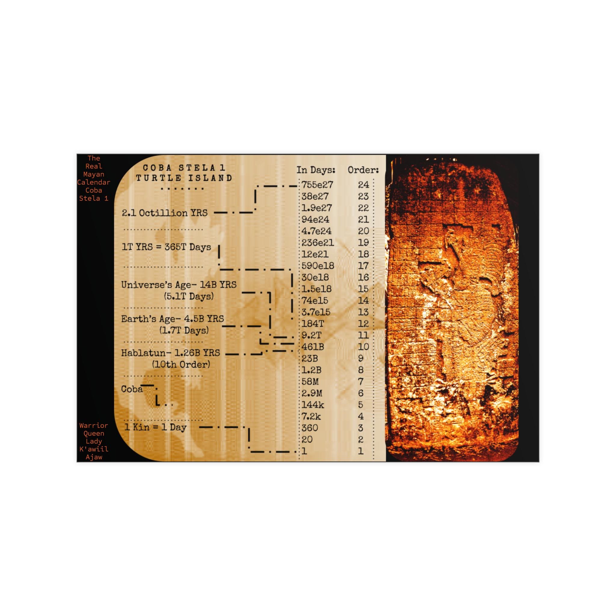 Poster - The Real Mayan Calendar, Coba Stela 1 - Warrior Queen Lady K'awiil Ajaw