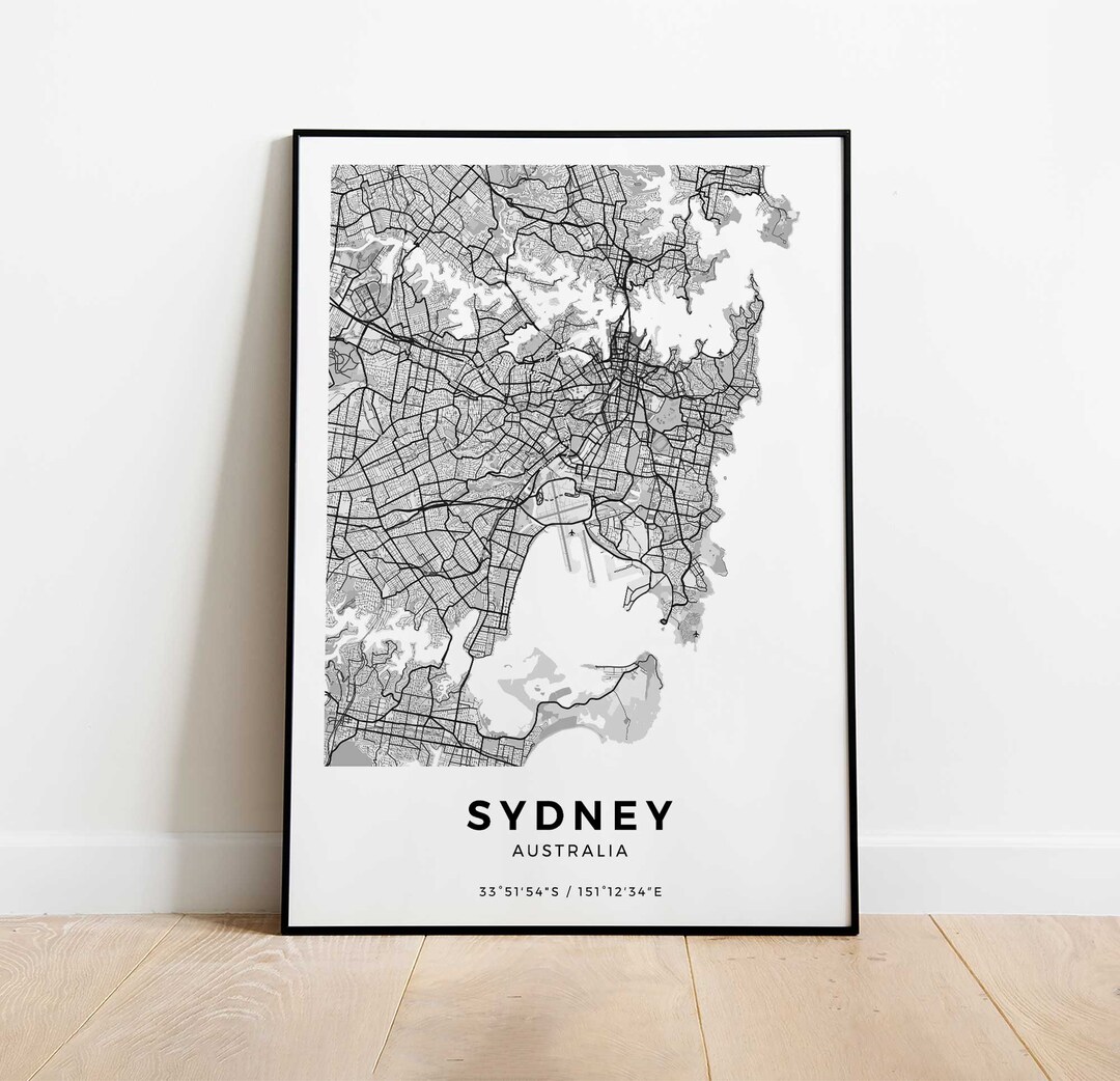 Sydney Map Poster Sydney Wall Decor Sydney Wall Art City Map Art Sydney Australia Capitol City