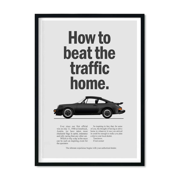 Porsche Vintage Ad Wall Art "Comment battre le trafic" Retro Car Wall Art (Non encadré)