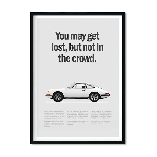 Porsche 911 Inspired Ad Poster. "Lost in the Crowd" Vintage Wall Art (Unframed)