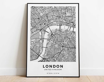 London-Kartenplakat | London-Karte-Wand-Dekor | London-Karte-Wandkunst | Stadtplankunst | Karte der britischen Hauptstadt | Heimdekoration | digitaler Download