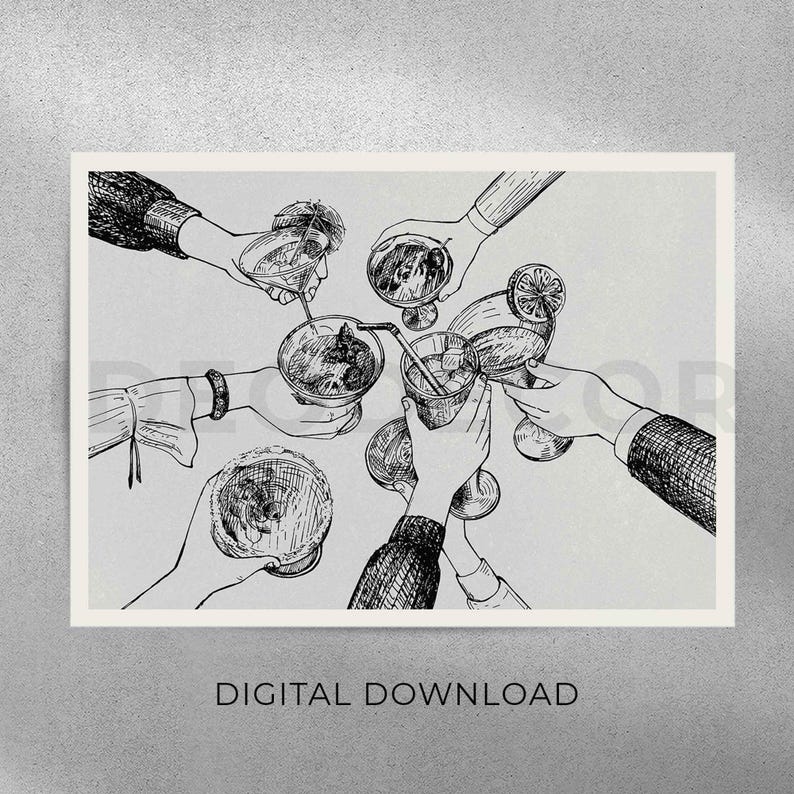 Kitchen Poster, Vintage Drinks Wall Art, Cheers Print, Bar Cart Print