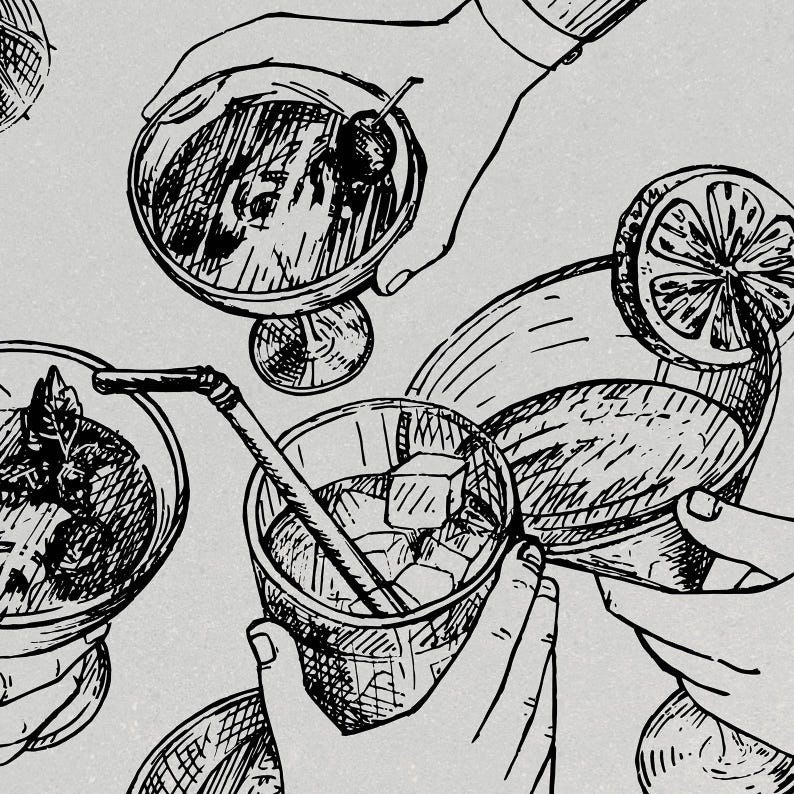 Kitchen Poster, Vintage Drinks Wall Art, Cheers Print, Bar Cart Print