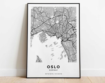 Oslo-Kartenplakat | Oslo-Wanddekoration | Oslo-Wandkunst | Stadtplankunst | Karte der Hauptstadt Oslo Norwegen | Oslo-Geschenk | Heimdekoration | digitaler Download