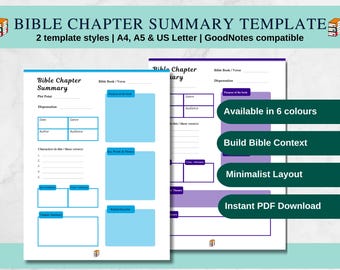 Bible Chapter Summary Template: Printable Study Journal (A4, A5, Letter)