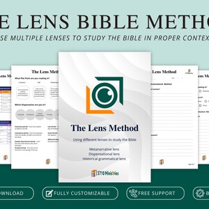 El estudio bíblico del método Lens imprimible, plantilla bíblica digital, inserciones del planificador de fe, guía de estudio bíblico, carta de EE. UU., A4 y A5