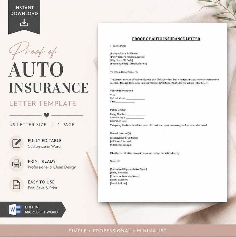 Editable Auto Insurance Letter Template (word, PDF) - Etsy