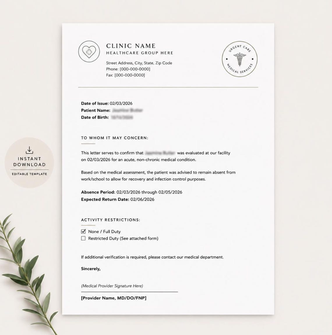 Editable Doctors Note for Work Return to Work Medical Excuse Form ...