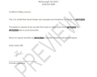 Customized Urgent Care Doctor’s Note | Same Day Medical Excuse (PDF)