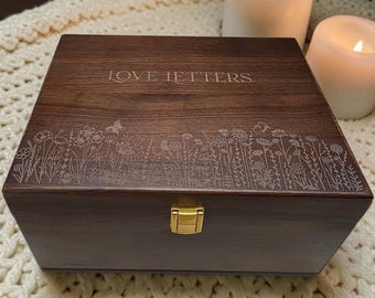 Personalized Wildflower Design Keepsake Box | Engraved Pine or Walnut Wooden Memory Gift for her