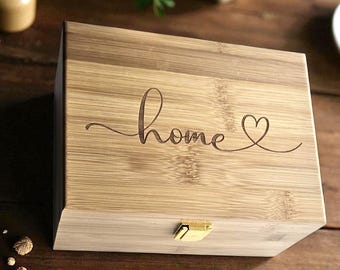 Engraved Bamboo Keepsake Box: Wedding Souvenir, New Home Gift