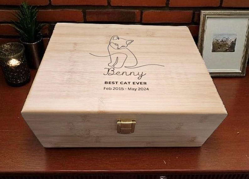 Personalized Cat Memorial Keepsake Box – Wooden Pet Memory Chest ...