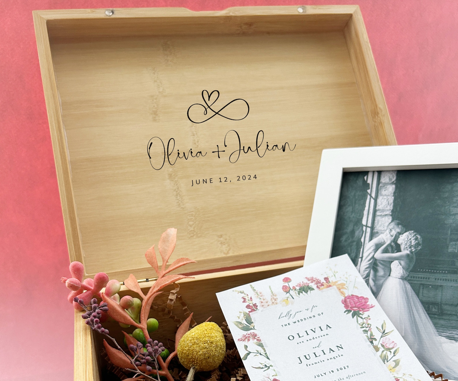 Personalized Wooden Wedding Box: Engraved Memory and Keepsake Box ...