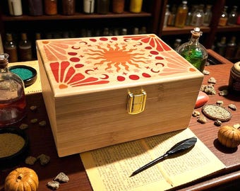 Personalized Sun & Moon Wooden Keepsake Box: Engraved Celestial Jewelry Storage