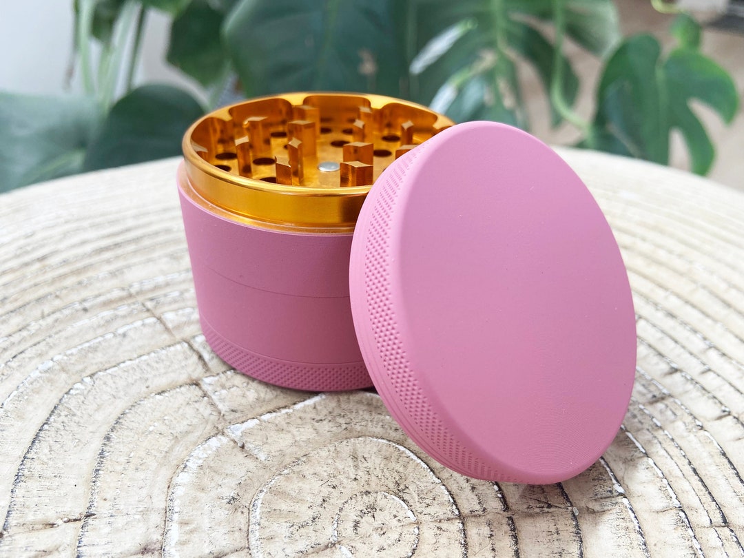 Herb Grinder Matte Pink and Gold With Mini Scraper Tools 4 Part Grinder