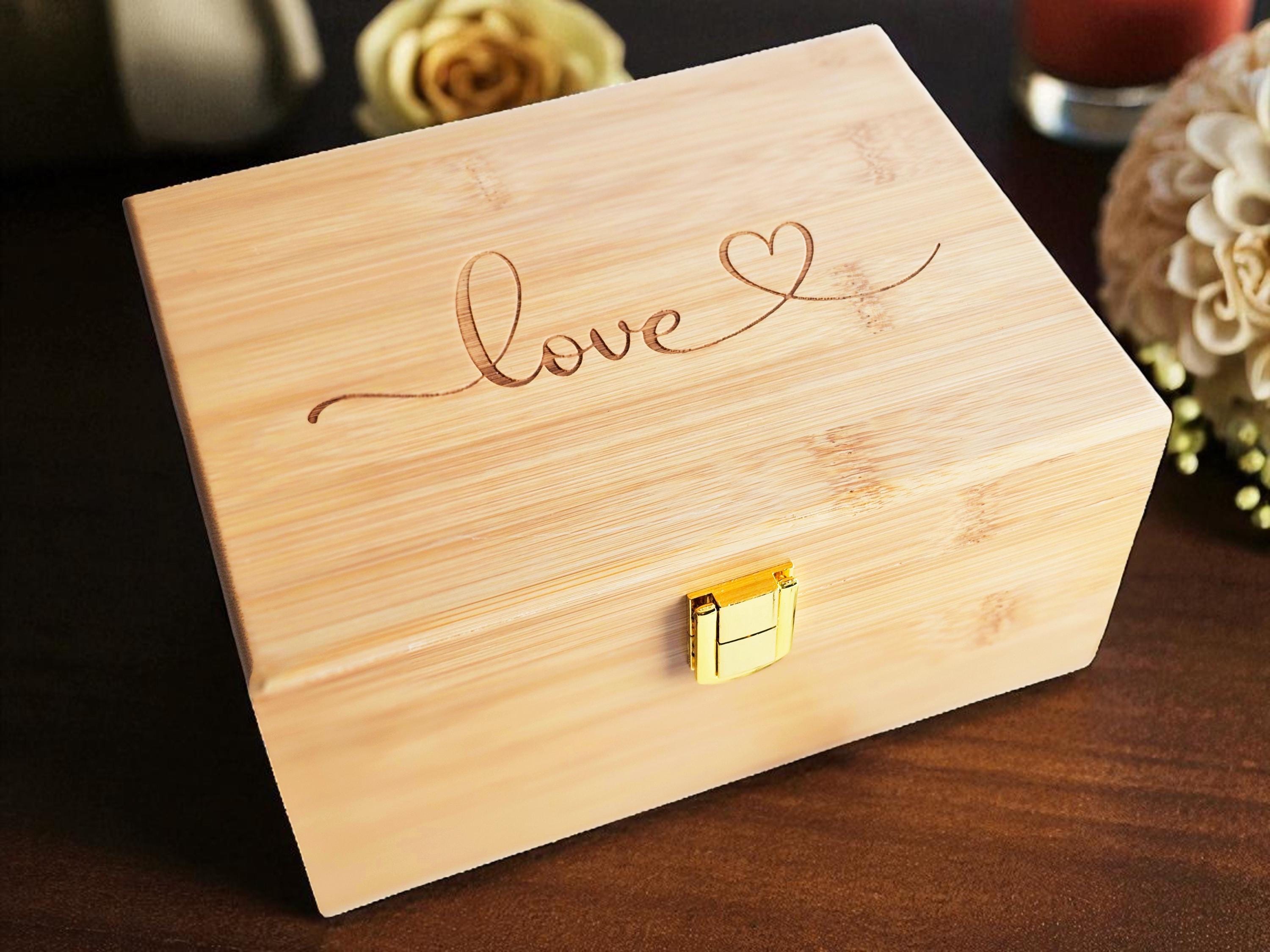 Engraved Bamboo Keepsake Box: 'Love' Design - Wedding Memory Chest