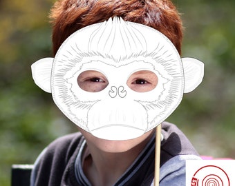 Monkey mask- Printable mask, golden snub-nosed monkey, Chinese monkey, China, kid party ideas, digital product, digital download.
