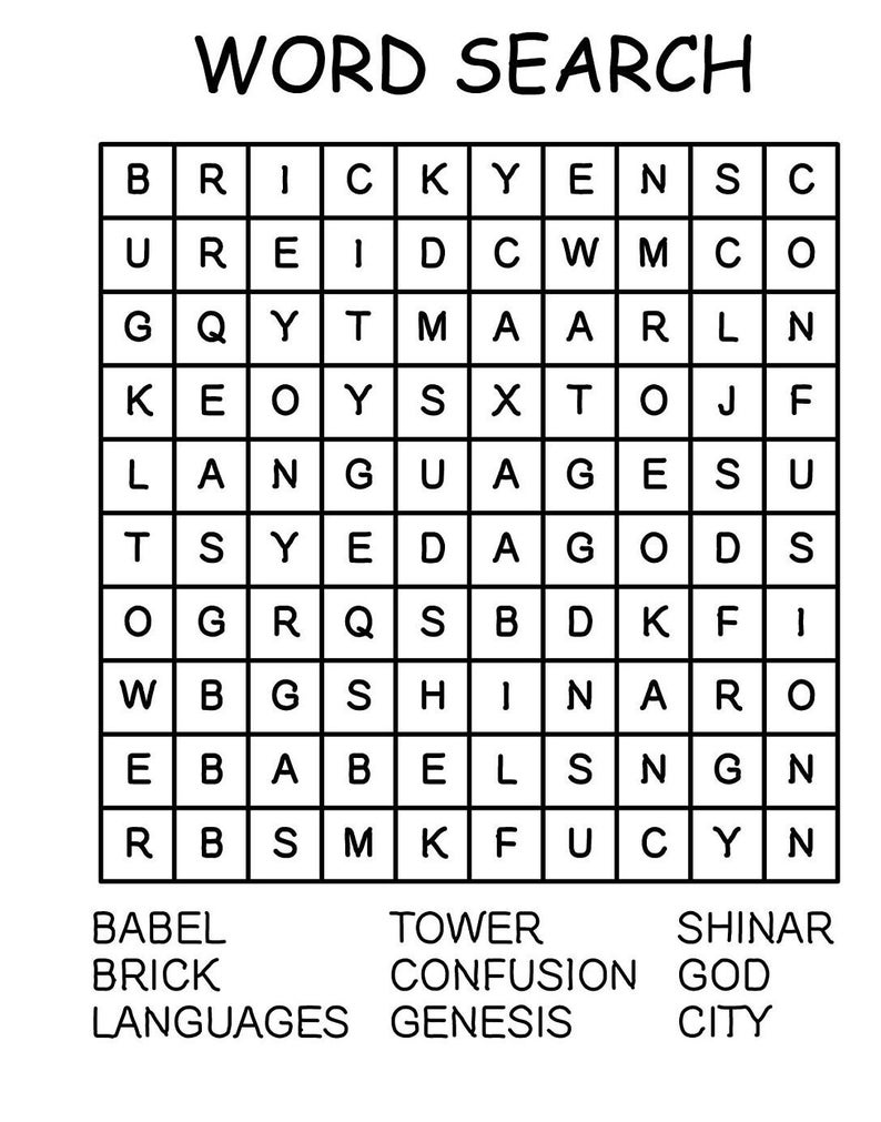 Coloring placemat Tower of Babel Educational printables Homeschool worksheets Bible study Bible stories Word search image 5