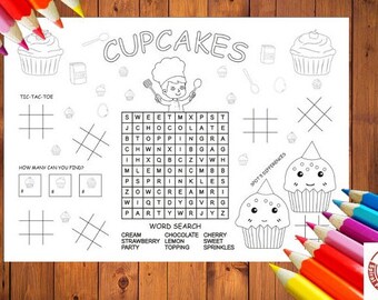 Coloring placemat Cupcakes Educational printables Popular printables Educational activity Busy book Word search Busy binder