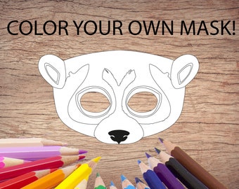 Masque imprimable à colorier Loris -Coloriage, imprimable, numérique, fête, anniversaire, Noël, pas cher, enfants.