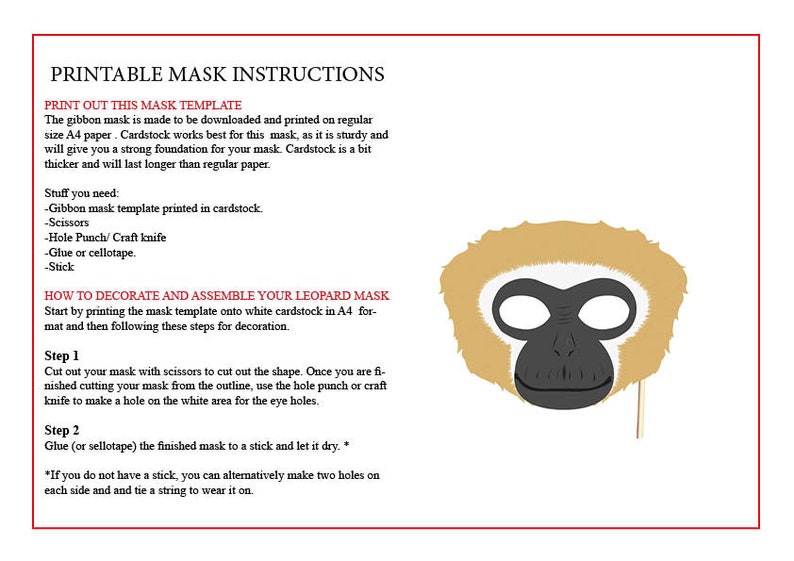 Monkey Mask Masquerade Mask Cosplay Mask Educational Printables Custom ...