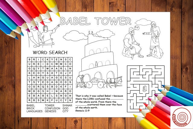 coloring-placemat-babel-tower-educational-printables-bible-study-god-is-good-names-of-god-busy-book-faith-over-fear-personalized-bible-etsy